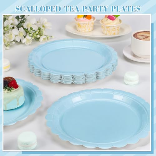 NatNarr 30 Stück Hellblaue Pappteller, 9 Inch Einweg Party Pappteller mit Wellenschliff, Babyblau Dessertteller für Geburtstag, Babyparty, Hochzeit