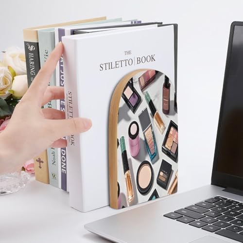 Sujetalibros de madera moderno universal con estampado decorativo de cosméticos 7