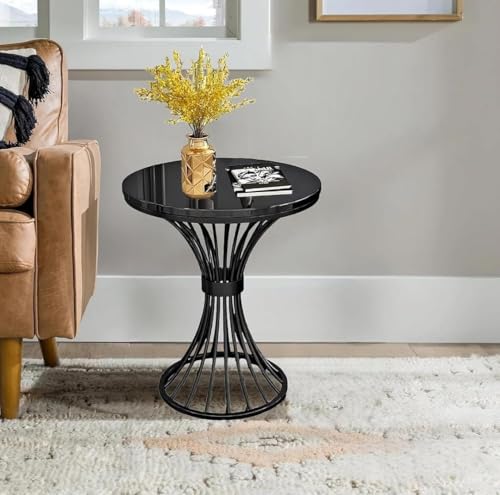 Image of Furniture Cafe Modern Coffee Table for Living Room Center Table Home Decor Round Side Table Space Saving Furniture, Table Top Sturdy Metal Frame Wood Desk Centerpiece Bedroom (Black /Black)