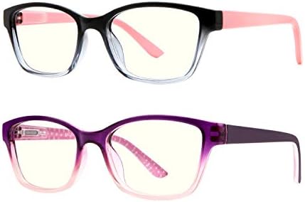 FaceWear Children Blue Gentle Blocking Glasses 2 Pack for Boys Ladies Age 3-15 Laptop Telephone Gaming TV Glasses