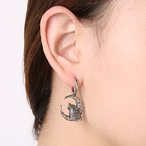 HZMAN Viking Wolf Dangle Drop Earrings for Men Women Stainless Steel Retro Gothic Punk Howling Wolf Moon Earring Biker Party Jewelry Gift2