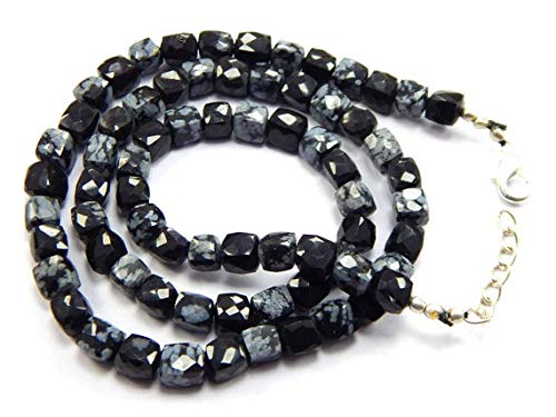 BEADS GEMSTONE Obsidian Edelstein Briolette Schwarz Faceted Cube Perlen 6mm 19 Zoll 1 Strand Halskette Snowflake Obsidian Cubes Code-HIGH-47645, Edelstein Metall Stein
