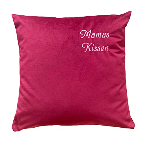 Krings Fashion Kissen, Sofakissen - Samtvelours - mit Namen nach Wunsch individuell anpassbar - Hochwertig Bestickt - 50 x 50 cm - Bordeaux Cover