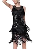 Latin Dance Dress for Women Fringe Sequins Flapper Sparkle Ballroom Dance Dresses 1920s Glitter Tassel Salsa Tango Cha Cha Sambas Dancing Costume 20s Gatsby Halloween Costume Black XL