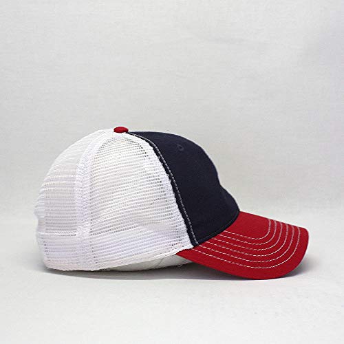 The Vintage Year Washed Cotton Low Profile Mesh Adjustable Trucker Baseball Cap (Red/Navy/White) #TOP2