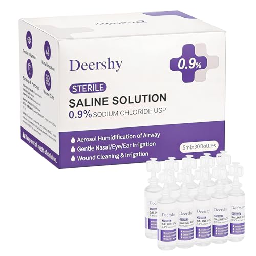 Upgraded 0.9% Sodium Chloride Saline Solution, 5ml Single-Use Vials 30 Count, Gentle Daily Cleansing for Nose, Ears and Skin, Safe for Infants, Children & Adults