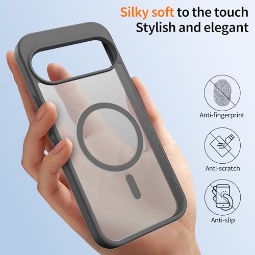 Coque pour Google Pixel 9 Pro XL fine avec 2 verres de protection d'écran MagSafe gris