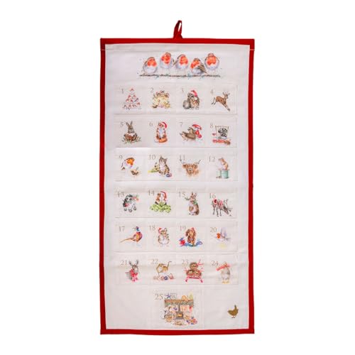 Calendrier de l'Avent en tissu haut de gamme Wrendale Designs aux détails de Noël soignés
