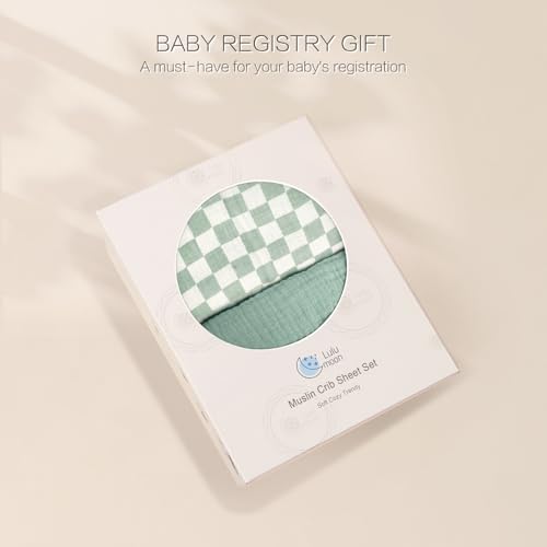 Image of lulumoon Baby Muslin Crib Sheets: Soft & Breathable Fitted Crib Sheets for Boys - Green Square Sheets for Standard Crib 2Pack