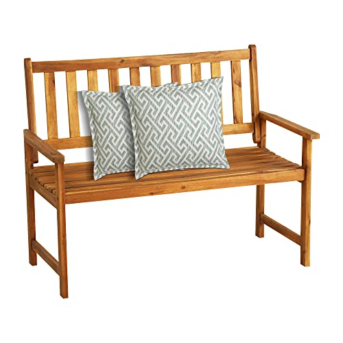 Borgeby Outdoor Patio Bench Acacia Wood Garden Bench Park Bench Front Porch Furniture With 2-Person Slatted Seat, Ideal Armrest For Park,Porch,Yard,Weight Capacity 350 Lbs(Natural Oiled) #TOP6