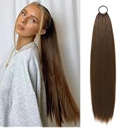 LONAI Ponytail Extensions, Versatile Elastic Band Brown Ponytail Extension for Women, 32
