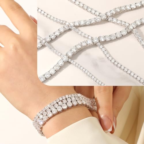 Moissanite Tennis Bracelet 18K White Gold Plated 925 Sterling Silver 5 Carats D Color VVS1 Round Cut Diamond Tennis Bracelet 6.5 Inches Unisex Modern Love Occasion Bracelet3