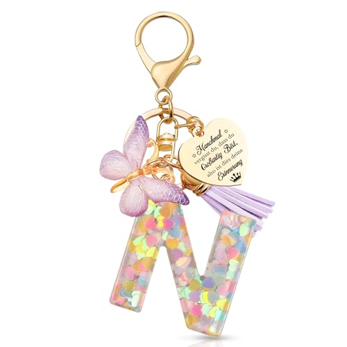 Anruzon Schlüsselanhänger Mädchen - Buchstabe Schlüssel - Anhänger Schmetterling Schlüsselanhänger - Weihnachten - Einschulung Geschenk - Keychain Geschenk für Kinder, Mädchen, Frauen