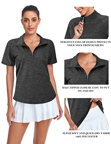 Cute Gym Shirts For Women,Cucuchy Yoga Tops Performance Trendy Shirts Half Zip V Neck Exercise Outfit Loose Fit Lightweight Marathon Oversized Clothes Sun Protection Clothing Black 2Xl #TOP3