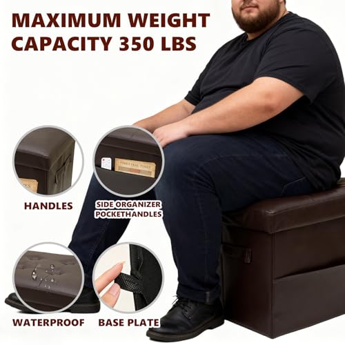 Image of ALASDO Storage Ottoman Footrest Stool Small Ottoman with Storage Foldable Ottomans Foot Rest Footstool Bench for Living Room 17x13x13inches Brown