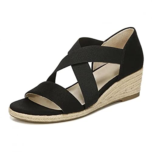 VKVWIV Women Roman Cross Band Wedge Sandals Breathable Casual Dress Strapy Summer Sandals Elastic Ankle Strap Low Wedge Sandals