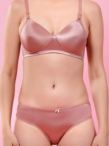 Image of Women's Seamless Non-Padded Wirefree Bra with Mid-Rise Bikini Panty Set | Soft Stretch Everyday Comfort Lingerie Set