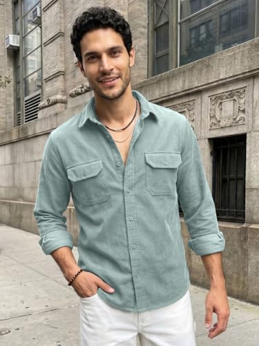 Image of Urbano Fashion Men's Corduroy Full Sleeve Regular Fit Solid Overshirt with Utility Pockets