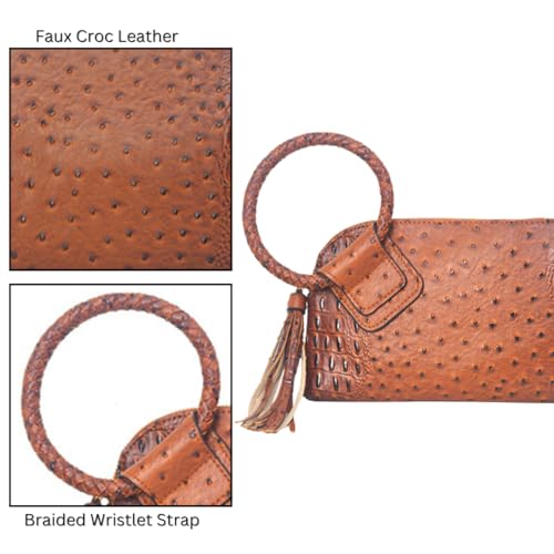 Image of NGIL Faux Leather Mini Wristlet Purse | Women's Handbag, Fashion Wristlet Wallet, Compact Everyday Purse with Fringe Tassel