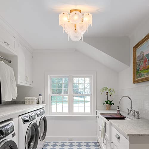 Vanzarla Modern Flush Mount Glass Ceiling Light, Gold Ceiling Lights Vintage Chandelier, 4-Light Unique Flush Mount Light Fixture For Bedroom Entryway Hallway Loft Kitchen Laundry Bathroom Farmhouse #TOP7