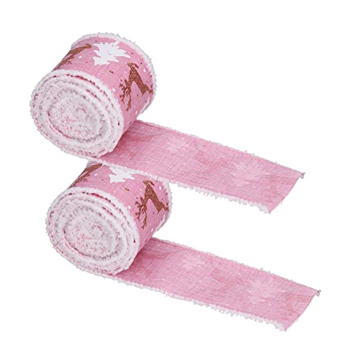 Christmas Ribbon Home Decoration Festival Decoration Webbing Burlap Rolls Ribbons Gift Gift Bags Lace Morning Printing Pink 2 Rolls 5M for Check Ribbon Decorated Thanksgiving - Image 3