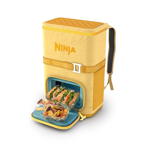 Image of Ninja Backpack Cooler | FrostVault Go 24 Can Soft Cooler | Leakproof Zipper with Built in Can Opener, 2 Ice Packs & Dry Storage Drawer | for Hiking, Camping & More | Daffodil Daze | FF124YL