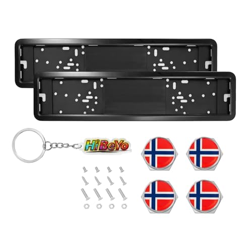 Soporte para matrícula de coche negro que asegura su placa con el detalle de Noruega