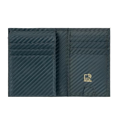 Image of Premium RFID Blocking Wallet for Men | Slim Carbon Fiber Leather with 12 Card Slots, Clear ID Window & Cash Pocket | Durable Bifold Genuine Cow Fiber Leather Wallet (Carbon Blue)
