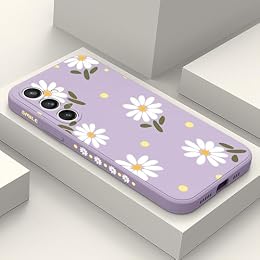 LEECG for Galaxy S23 FE Case, Creative Side Print Design for Samsung S23 FE 5G Case Soft Silicone Rugged Protective Bumper S23 FE Phone Case-Daisy Purple