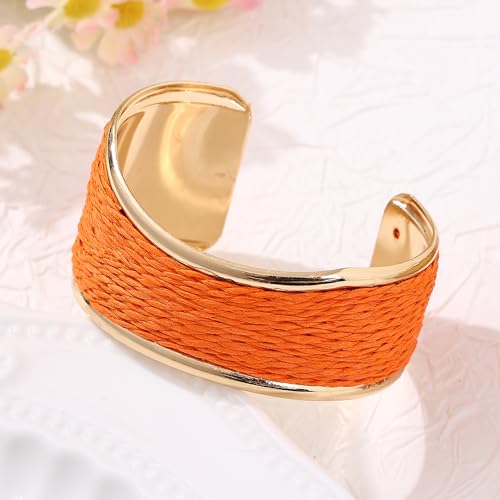 Raffia Colorful Chunky Cuff Bracelet For Women Statement Irregular Wave Vacation Tropical Beachy Spring Summer Wide Open Bangle Handmade Boho Costume Jewelry Accessories4