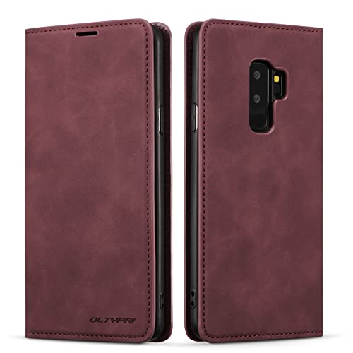 QLTYPRI Funda para Samsung Galaxy S9 Plus, funda de piel sintética de alta calidad, parachoques de TPU con soporte para tarjetas, funda tipo cartera para Samsung Galaxy S9 Plus, color vino tinto