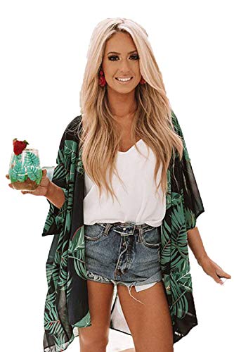 CASURESS Women s Sheer Chiffon Summer Blouse Tops Kimono Cardigan Floral Casual Loose Cover Ups Swimwear