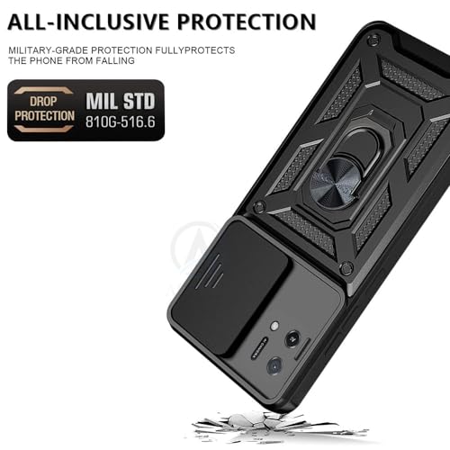 Image of AESTMO Tough Armor Compatible with Oppo A16K Bumper Back Case Cover | Ring Holder & Sliding Camera Shield Cover | 360 Degree Protection Back Case Cover (Black)