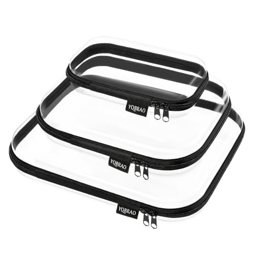 YQBRAO 3-Piece Clear Hard Shell Zipper Case Set, 1L 1M 1S, Black
