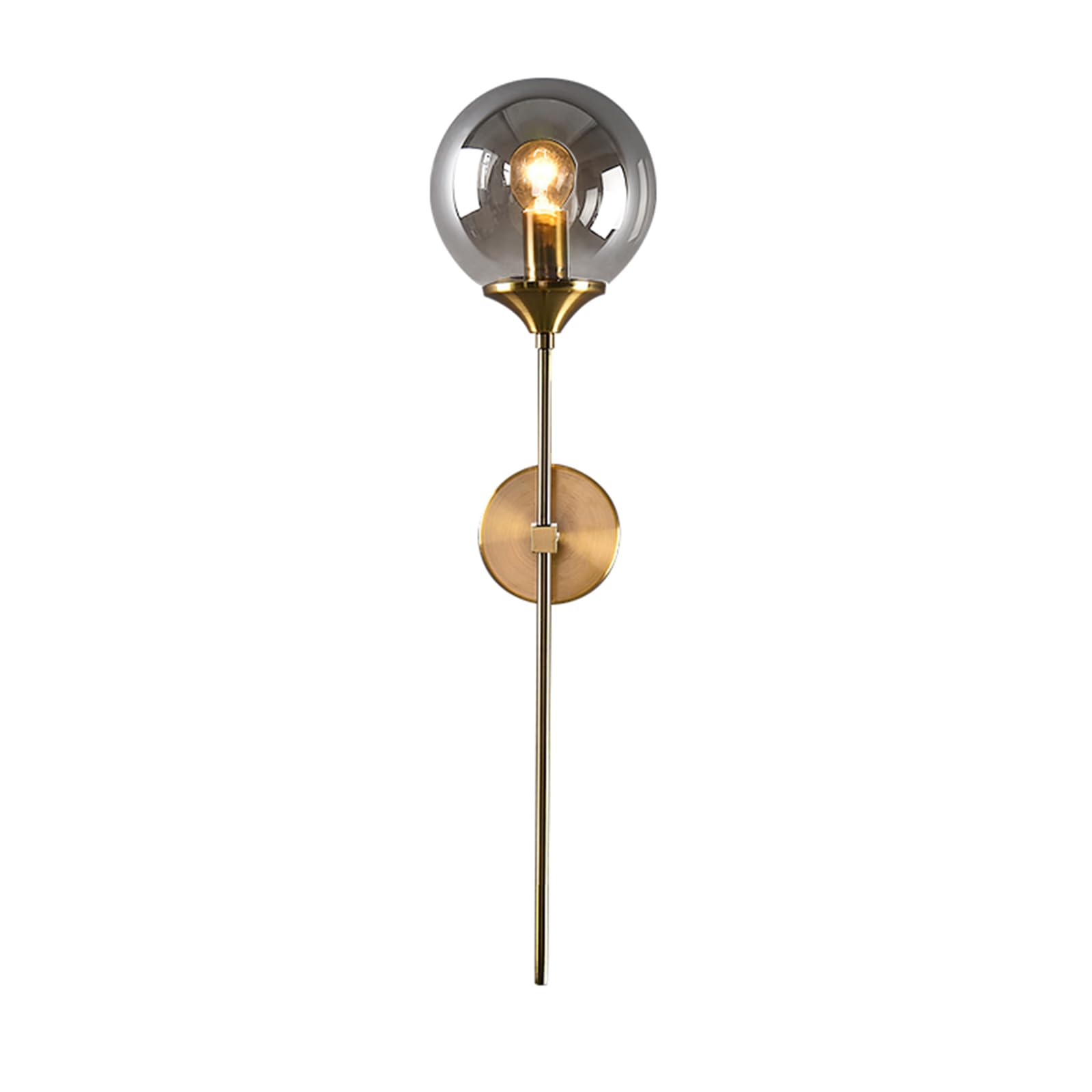 Zttech Grey Vintage Industrial Wall Mounted Sconce, Amber Glass Globe With Long Arm Gold Wall Lamp,Golden Wall Light For Bedside (Grey)