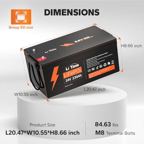 Image of Litime 4 Pack 24V 230Ah LiFePO4 Lithium Battery, Group 8D, 4000+ Deep Cycle, 5888W Continuous Output Power, IP65 Protection Class Perfect for RV Solar Power Back up Energy Marine.