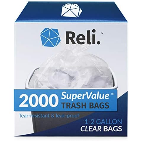 Reli. SuperValue 1-2 Gallon Trash Bags | 2000 Count Bulk | Small | Clear Multi-Use Garbage Bags Cover