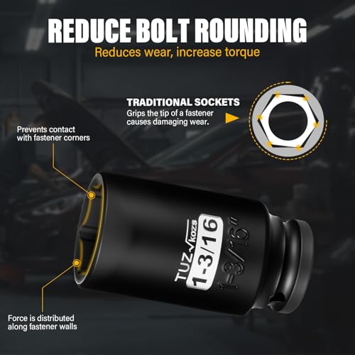 Image of 1 /2 Inch Drive 1-3 /16 Inch Deep SAE Impact Socket, CR-MO, 6 Point Radius Corner Design, Square Chamfered Opening, Axle Nut Impact Grade Socket for Easy Removal
