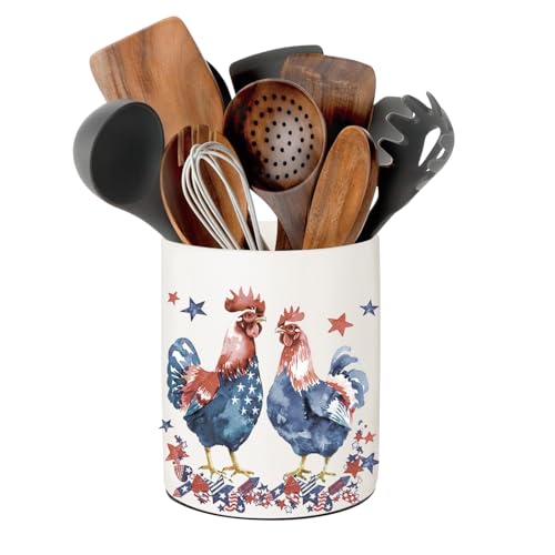 Rooster Kitchen Decor, BOXJINCO Ceramic Utensil Holder Rooster Decor, 6.5 Inch Farmhouse Indoor Kitchen Decorative Utensil Rack For Spoon Storage And Cooking Tools