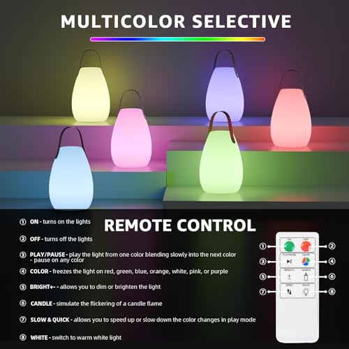 Image of uuffoo 2 Pack Rechargeable Portable Table Lamp, Cordless RGB Lantern, Decorative LED Night Light, IP44 Waterproof Indoor Outdoor Lamp for Bedroom Patio Garden Wedding Party