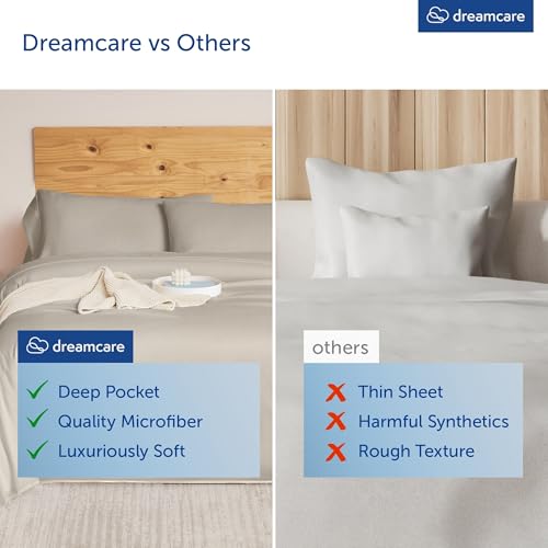 Image of DREAMCARE Queen Sheets - 6 pcs Breathable Cooling Sheets Queen - up to 21 inch | Extra Deep Pocket Queen Sheets Set with Side Pockets - Extra Soft - Queen Sheet Set - Hotel Luxury Queen Bed Sheets - Beige