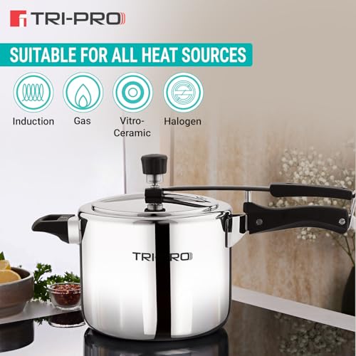 Image of Bergner TriPro Tri-Ply Stainless Steel 5 L Inner Lid Pressure Cooker, Bakelite Safe Grip Handle, Triply Bottom, Healthy Cooking, Even and Faster Heating - Induction and Gas Stove Ready