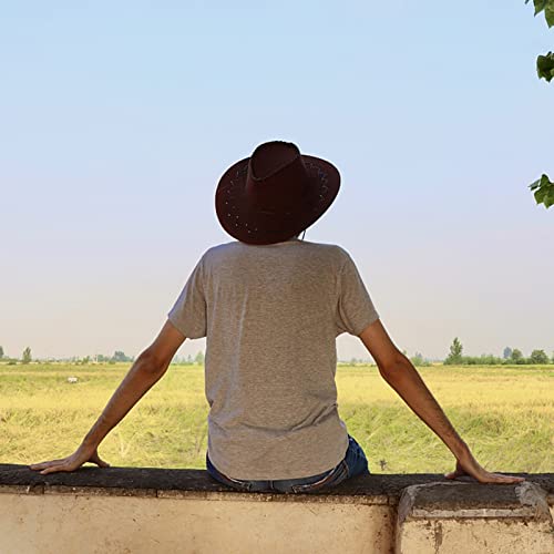 NYKKOLA Deluxe Wide Brim Suede Cowboy Hat Unisex Fancy Dress Accessory (Dark Coffee)