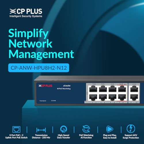 Add CP PLUS 8 Port PoE + 2 Uplink Port CP-ANW-HPU8H2-N12 PoE Switch - Image 3