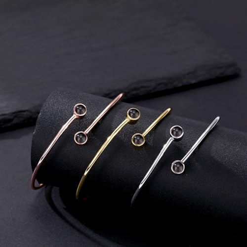 Custom Photo Projection Bracelet Personalized Double Photo Bracelets with Picture Inside 2 Circle Picture Bracelet Open Cuff Round Charm Bangle for Women Men Couples2