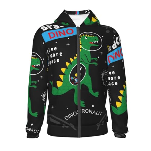 Space Dino Cartoon Black Kids Pullover Hoodies Boys Zip Up Sweatshirts Girls Athletic Clothes with Pocket2