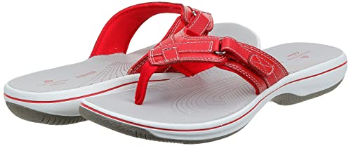 Clarks Women's Breeze Sea Flip-Flop, New Red Synthetic, 8 #TOP6