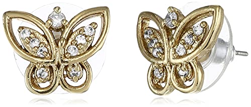 Image of Estele 24kt Gold Plated Enchnated Butterfly CZ Stud Earring for Women, Regular Size