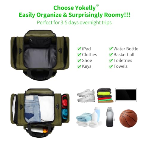 Image of 40L Gym Bag Sport Duffle Bag, 20 inch, Olive Green | Multi Pockets, Sturdy, Durable For Weekender, Travel, Workout, Training