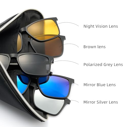 JIM HALO Magnetic 5Pcs Polarized Clip-on Sunglasses Plastic Frame for Night Driving2